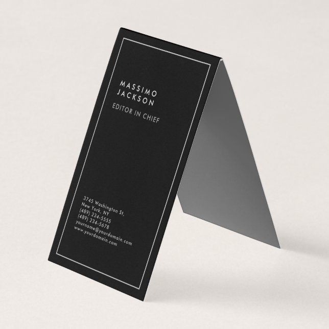 Tarjeta De Visita Moderno borde blanco negro de moda  (Anverso)