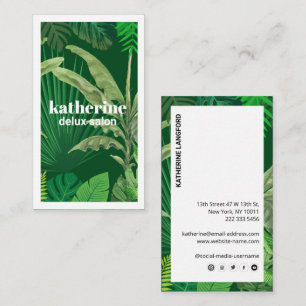 Tarjeta De Visita Moderno Boutique & Salon Green Tropical de Lujo