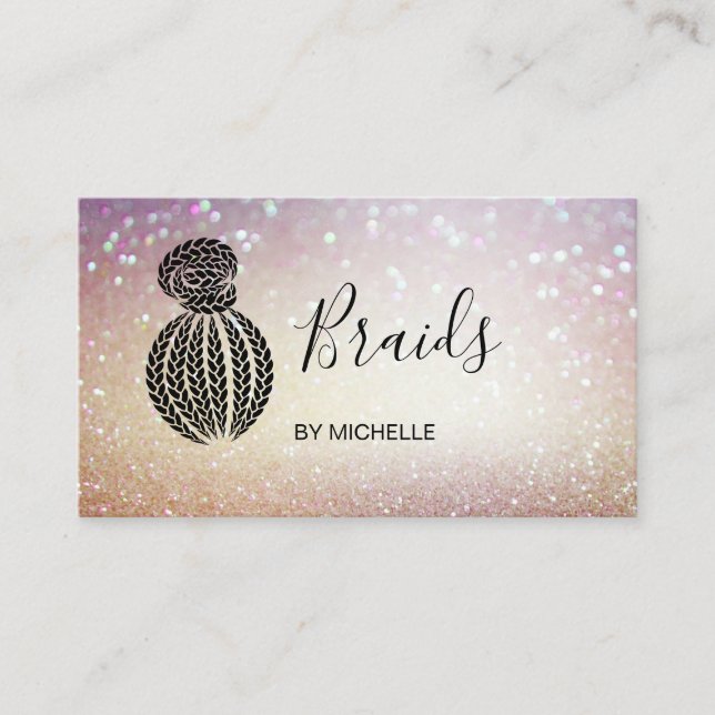 Tarjeta De Visita Moderno Braider de Cabello de Bokeh, salón de pelo (Anverso)