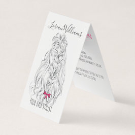 Tarjeta De Visita Moderno cabello ondulado blanco negro rosado de ba