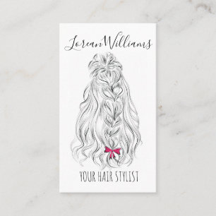 Tarjeta De Visita Moderno cabello ondulado blanco negro rosado de ba