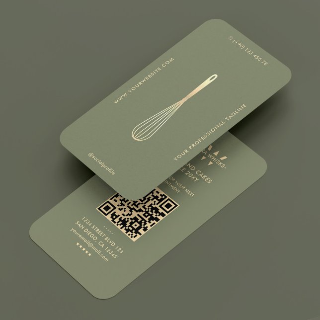 Tarjeta De Visita Moderno Caterer Baker Green Sage Gold Whisk (Modern Caterer Baker Green Sage Gold Whisk Business Card
)