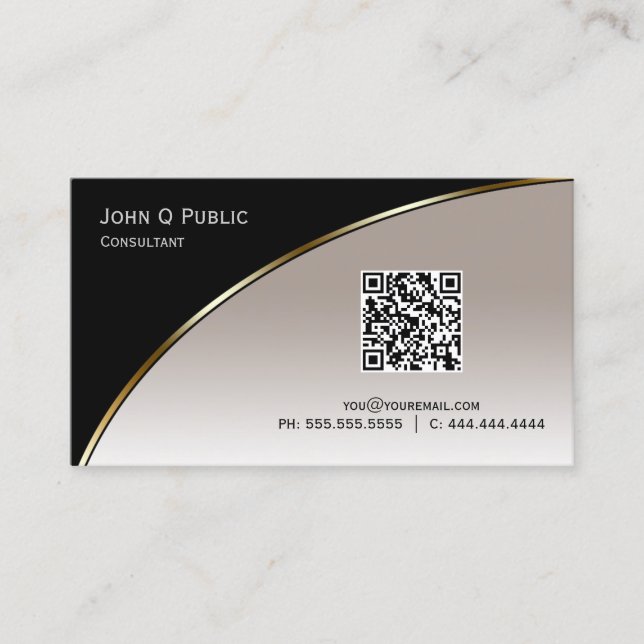 Tarjeta De Visita Moderno Champagne negro QR Elegante Profesional (Anverso)
