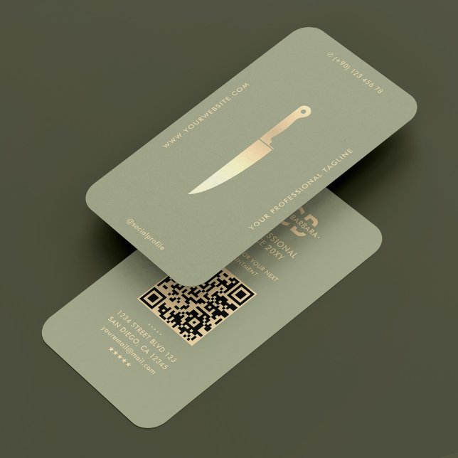 Tarjeta De Visita Moderno Chef Gold Knife Sage Green Luxury (Modern Chef Gold Knife Sage Green Luxury Business Card
)