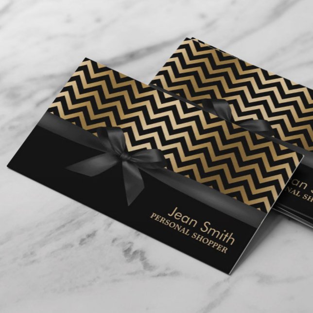 Tarjeta De Visita Moderno Chevron Gold Stripes Personal Shopper (Subido por el creador)