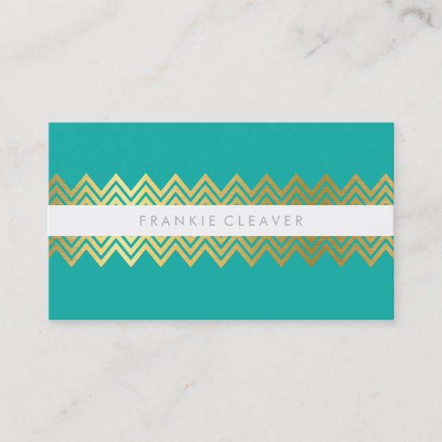 Tarjeta De Visita MODERNO CHEVRON PATTERN moda simple jade oro (Anverso)