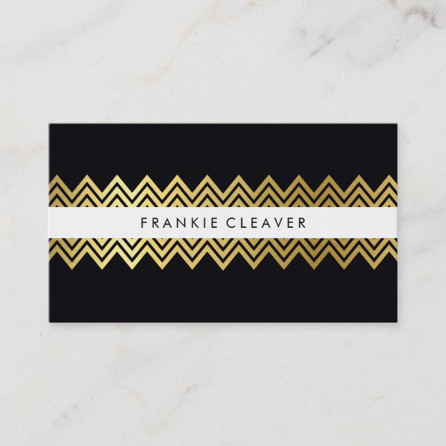 Tarjeta De Visita MODERNO CHEVRON PATTERN moderno simple oro negro (Anverso)
