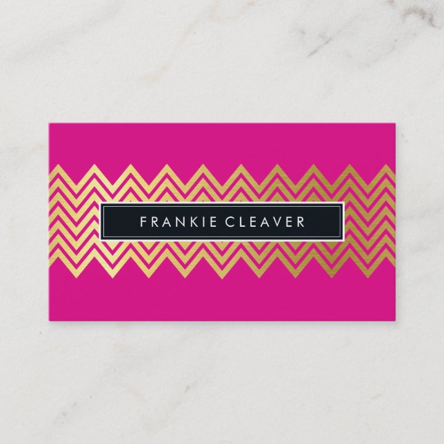 Tarjeta De Visita MODERNO CHEVRON PATTERN oro de moda brillante rosa (Anverso)