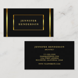 Tarjeta De Visita Moderno chic negro y dorado profesional bu