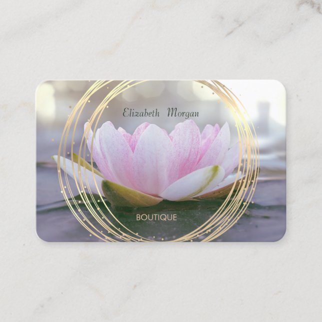 Tarjeta De Visita Moderno Círculos de Oro Elegante Pink Lotus (Anverso)