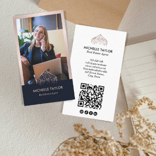 Tarjeta De Visita Moderno Código QR de fotografía inmobiliaria profe