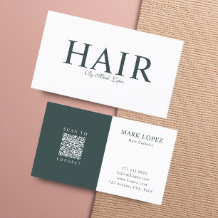 Tarjeta De Visita Moderno código QR del estilo del cabello verde y c