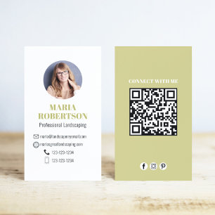 Tarjeta De Visita Moderno Código QR Minimalista de oro en medios soc