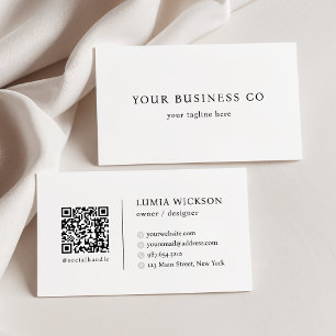 Tarjeta De Visita Moderno Código QR Minimalista elegante en blanco y
