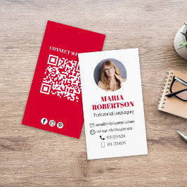 Tarjeta De Visita Moderno código QR Minimalista simple rojo los medi