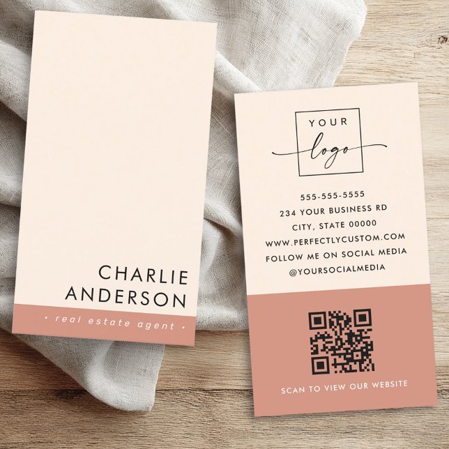 Tarjeta De Visita Moderno código QR mínimo terracota vertical marrón (Modern minimal QR code terracotta brown vertical Business Card)