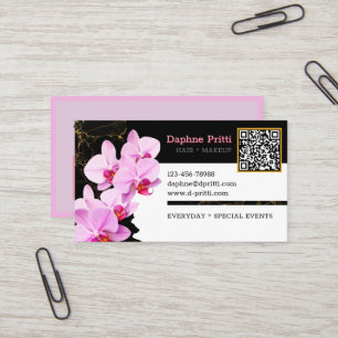 Tarjeta De Visita Moderno, código QR personalizado, orquídea, mármol