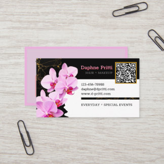Tarjeta De Visita Moderno, código QR personalizado, orquídea, mármol