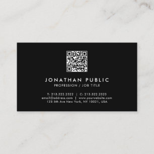 Tarjeta De Visita Moderno Código QR Profesional Simple, Negro Y Blan