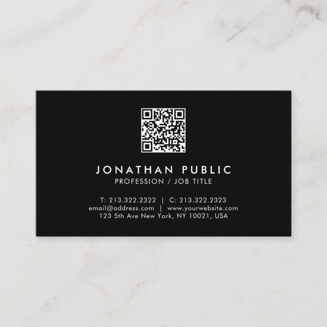 Tarjeta De Visita Moderno Código QR Profesional Simple, Negro Y Blan (Anverso)