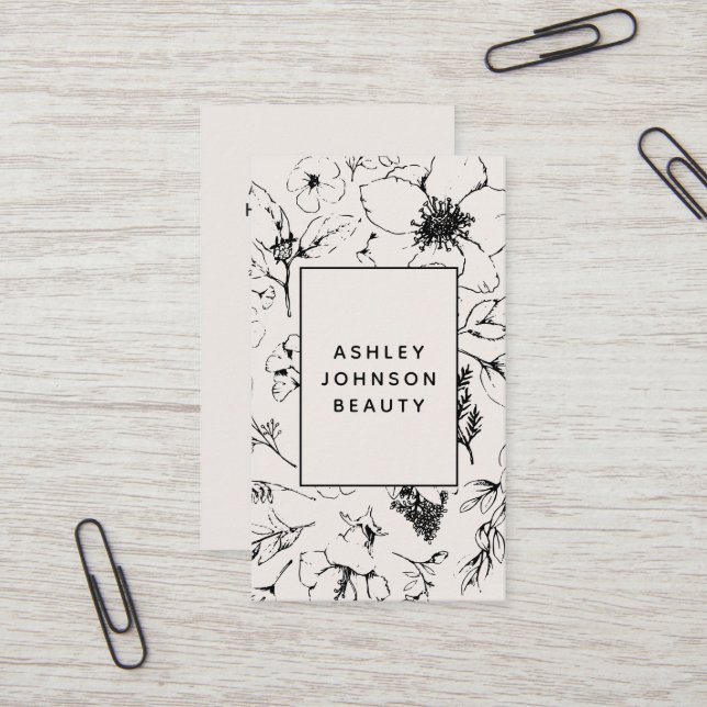 Tarjeta De Visita Moderno código QR Rubor botánico y negro (Anverso/Reverso In Situ)