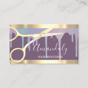 Tarjeta De Visita Moderno Coiffeur Tijeras Violet Gold