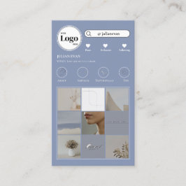 Tarjeta De Visita Moderno Collage de fotos de Instagram Azul los med