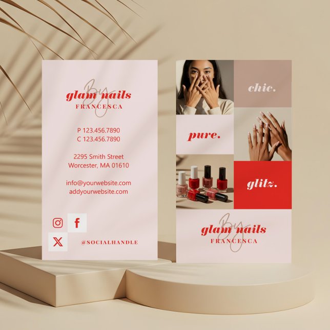 Tarjeta De Visita Moderno Collage de fotos Mínimo de Salon Nail Busi (Modern Minimal Nail Salon Business Photo Collage Business Card)