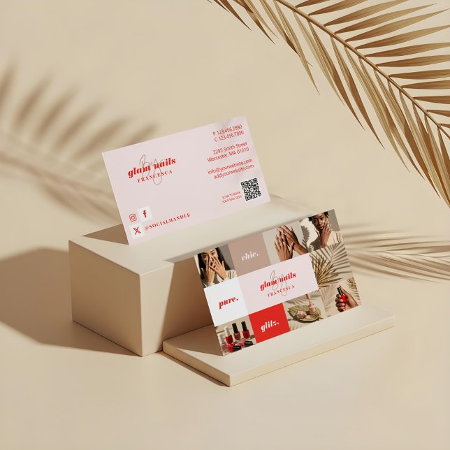 Tarjeta De Visita Moderno Collage de fotos Mínimo de Salon Nail Busi (Modern Minimal Nail Salon Business Photo Collage Business Card)