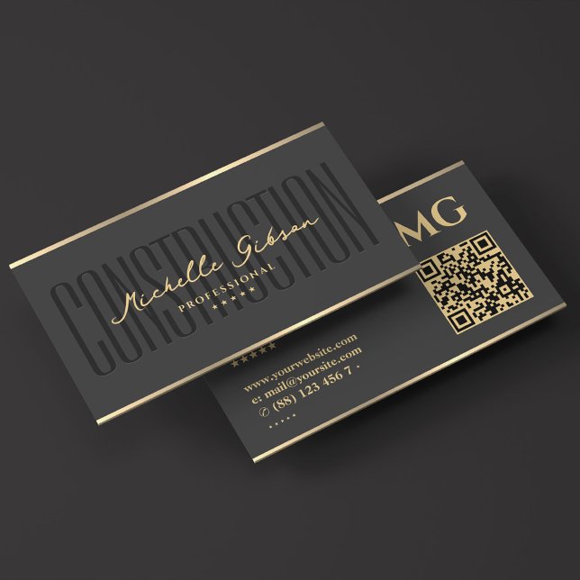 Tarjeta De Visita Moderno contratista de construcción Dark Gray Faux (Modern Construction Contractor Dark Grey Faux Gold Business Card
)