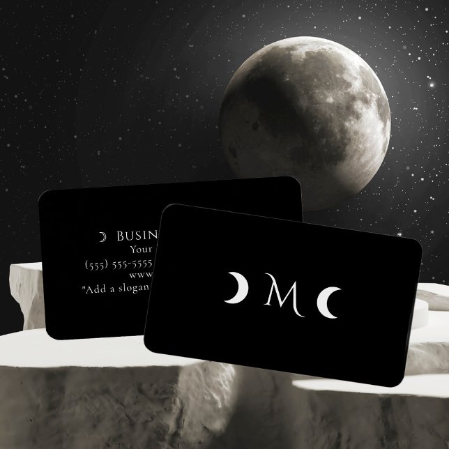 Tarjeta De Visita Moderno Crescent Moons Monograma Negro (Subido por el creador)