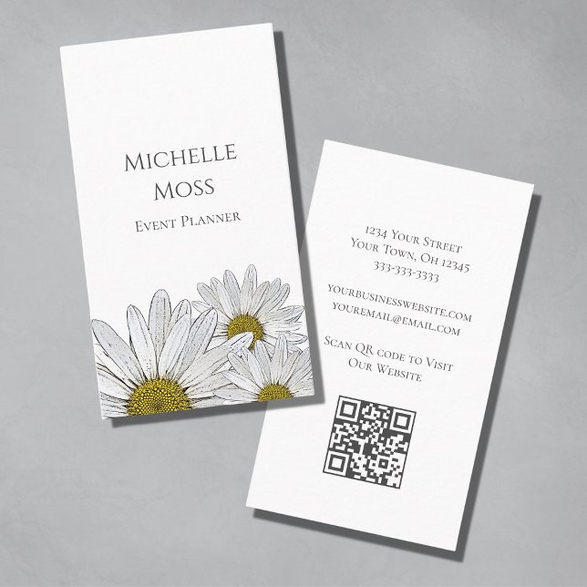 Tarjeta De Visita Moderno Daisies código QR Floral de moda (Subido por el creador)