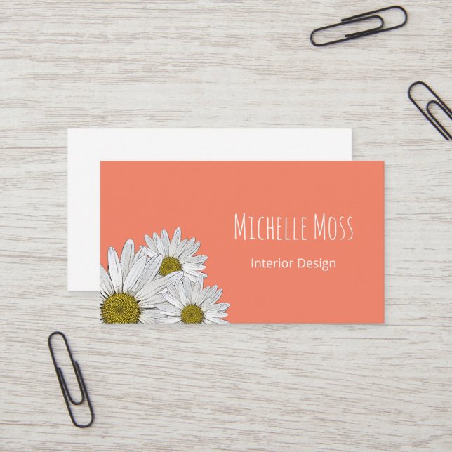 Tarjeta De Visita Moderno Daisies Trendy Botanical Peach (Anverso/Reverso In Situ)