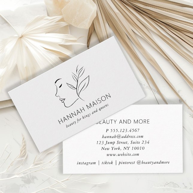 Tarjeta De Visita Moderno, de líneas, femenino, leafy, salon, gris (Subido por el creador)