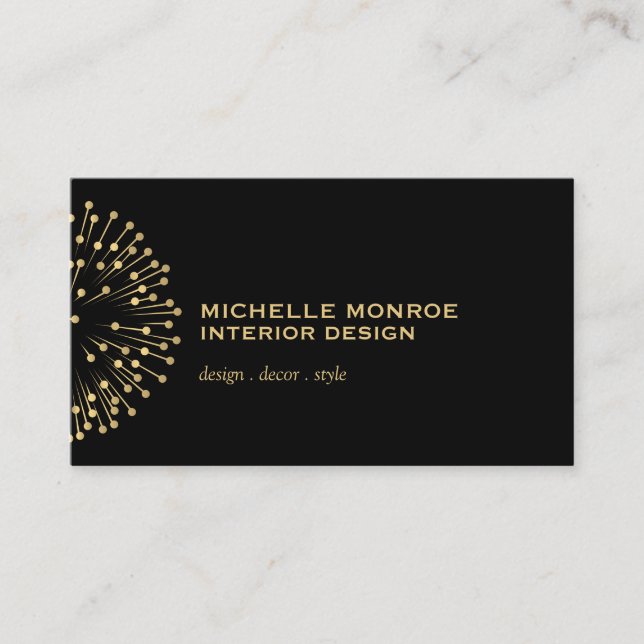 Tarjeta De Visita Moderno de moda Starburst Diseñador Interior Blk (Anverso)