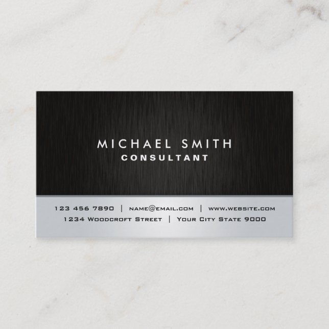 Tarjeta De Visita Moderno de plata negro llano elegante profesional (Anverso)