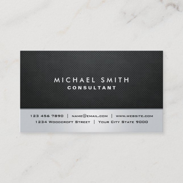 Tarjeta De Visita Moderno de plata negro llano profesional elegante (Anverso)