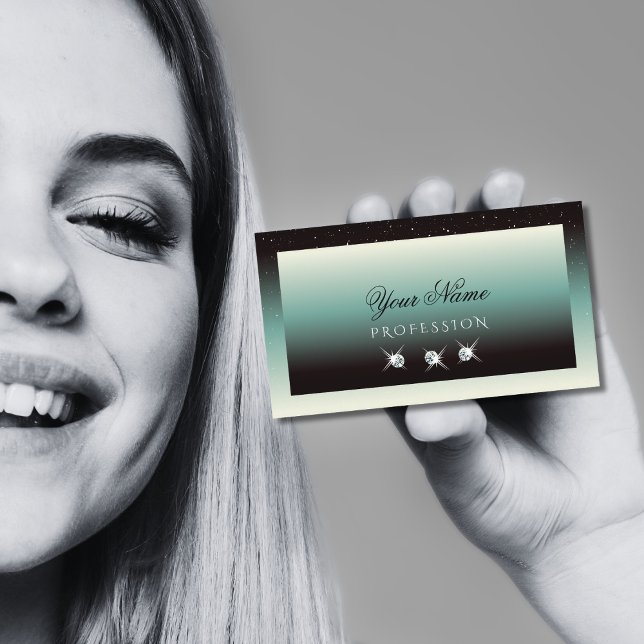 Tarjeta De Visita Moderno degradado Verde azulado negro Sparkle Jewe (Subido por el creador)