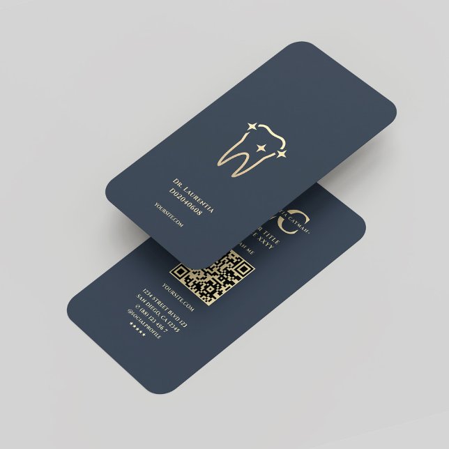 Tarjeta De Visita Moderno Dentist Dental Tech Monograma Dark Blue Go (Modern Dentist Dental Tech Monogram Dark Blue Gold Business Card
)