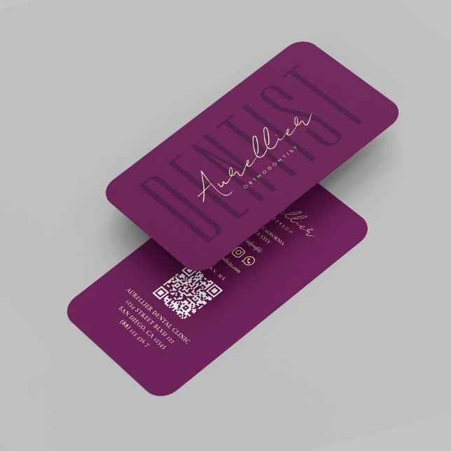 Tarjeta De Visita Moderno Dentista Dental Monograma Lujo Purple Gold (Modern Dentist Dental Monogram Luxury Purple Orthodontist Gold Business Card
)