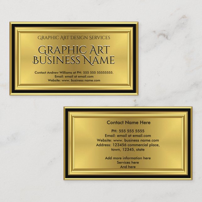 Tarjeta De Visita Moderno diseñador de arte gráfico Gold Deco negro (Anverso / Reverso)