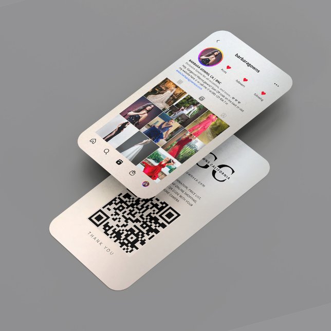 Tarjeta De Visita Moderno Diseñador de batas Silver Gold Grilla de I (Modern Gowns Designer Silver Gold Instagram Grid Professional Tailor Fashion Designer Business Card
)