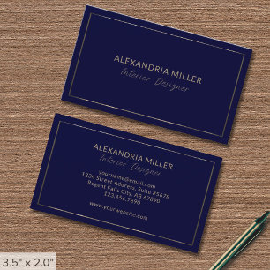 Tarjeta De Visita Moderno Diseñador de interiores Navy Blue Gold