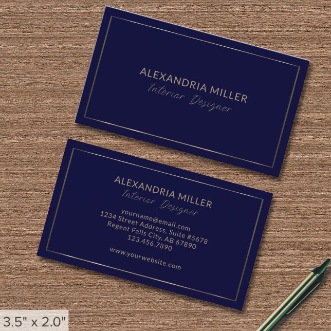 Tarjeta De Visita Moderno Diseñador de interiores Navy Blue Gold (Subido por el creador)