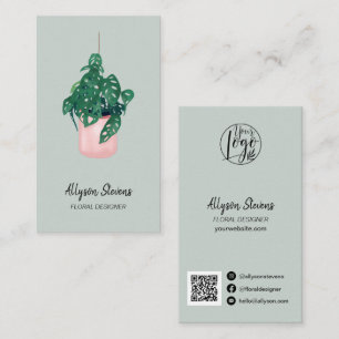 Tarjeta De Visita Moderno diseñador floral monstera verde logo qr có