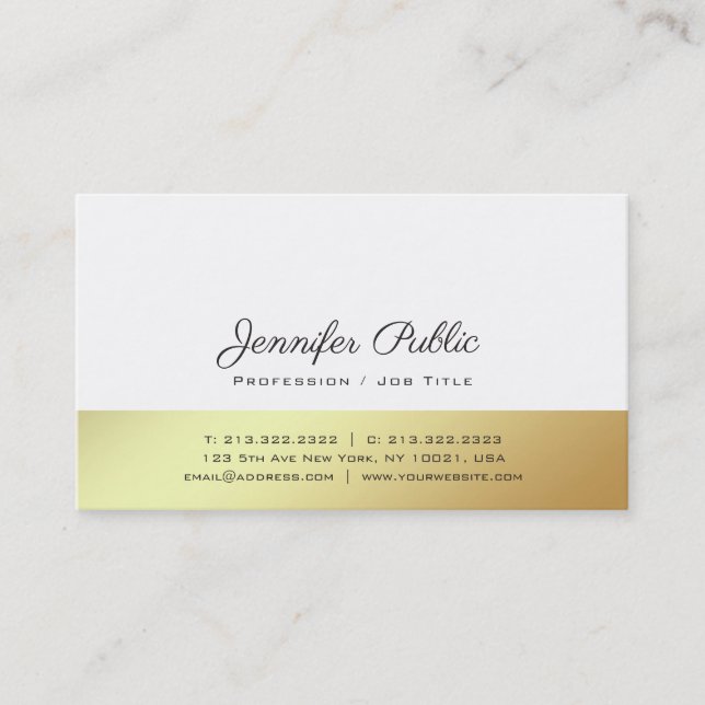 Tarjeta De Visita Moderno diseño de estilo blanco dorado de lujo (Anverso)