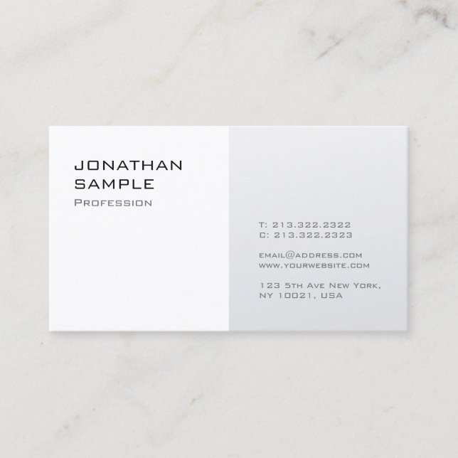 Tarjeta De Visita Moderno diseño sencillo plateado blanco de moda (Anverso)