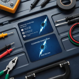 Tarjeta De Visita Moderno Electricista Eléctrico Relámpago Azul Tend