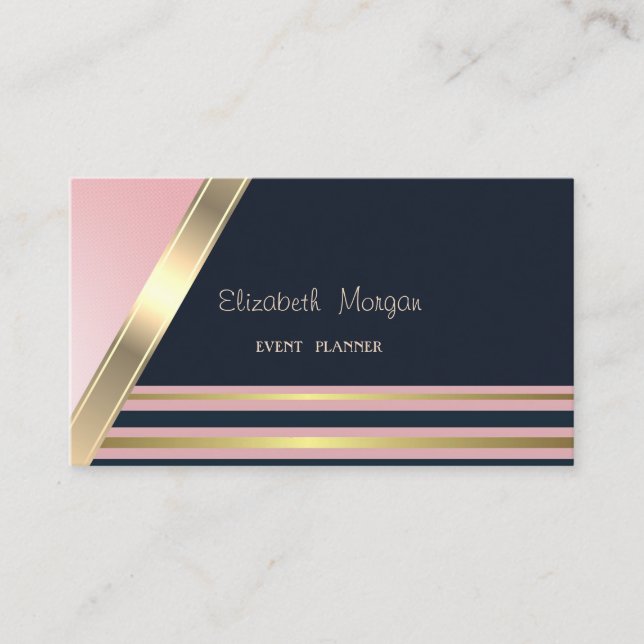 Tarjeta De Visita Moderno, elegante, a rayas, dorado (Anverso)