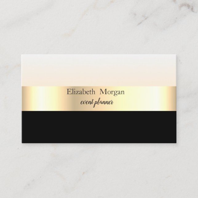 Tarjeta De Visita Moderno elegante a rayas estilo negro, dorado (Anverso)